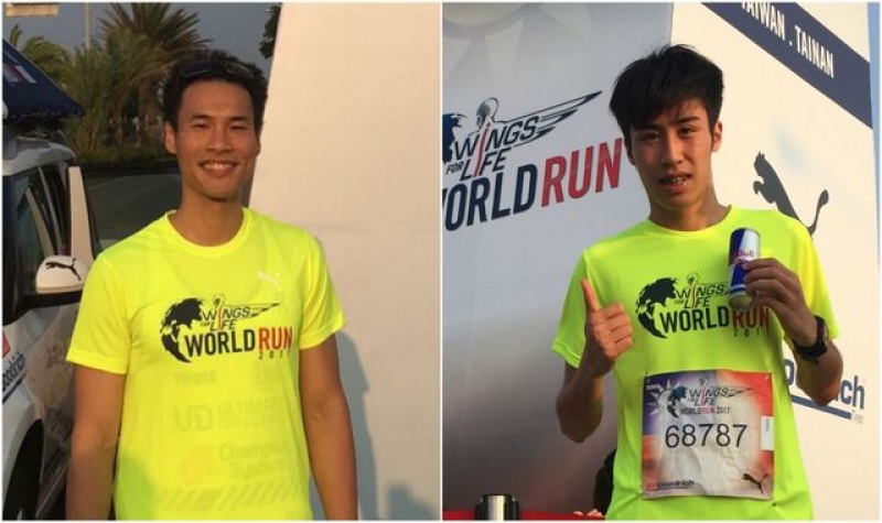 黃浩輝（左）和孫鎮傑（右）在台南站參加「Wings for Life World Run」。